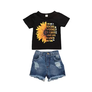1-6 Y Väikelapse Tüdruk Riided 2020. Aasta Suvel Lühikesed Varrukad Sunflowerletter T-särk, Top +denim lühikesed Püksid 2tk