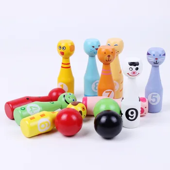 13 Tk/komplekt Puidust Bowling Ball Skittle Loomade Kuju Mängu Lapsed Väljas Mini Suhtlemist Vaba aeg Haridus Mänguasjad