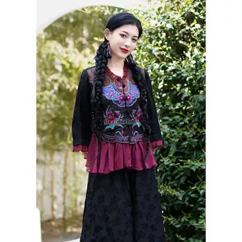 2023 naiste retro riigi pluus lille tikandid traditsiooniline naised lahti lühike pluus hanfu hiina traditsiooniline tang ülikond