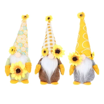 3 Tükid, Päevalille Gnome Kevadel, Suvel Aias Elf Kodu Talumaja Köök Decor Astmeline Sahtel Maamees Rootsi Nukk Kaunistused