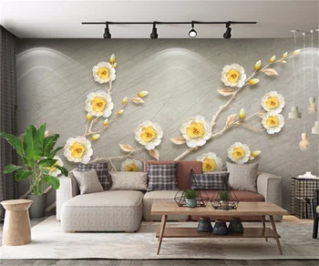 3D kohandatud dekoratiivne tapeedi seinamaaling kodu kaunistamiseks kolmemõõtmeline valge kolmemõõtmeline lill taust seinakattetööd