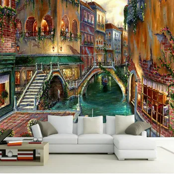 3D Seina Paber Dekoratiivsed õlimaal 3D Tapeet eest elutuba Taustaks Kodu-Veneetsia Watertown Maastiku Murals