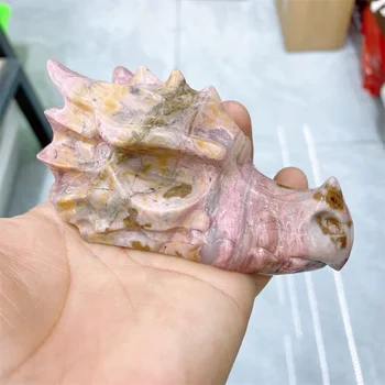 9.7 cm Loomulik Rhodonite Crystal Dragon Kolju Küljest Nikerdamist Poleeritud Loomade Võimas Kuju Kodu Kaunistamiseks Kingitus 1tk