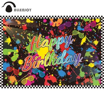Allenjoy Õnnelik Sünnipäeva Taust Värvikas Graffiti Disco Baby Shower Banner Prillid Kuma Võre Photozone Taustaks