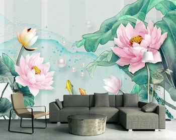 beibehang Kodu kaunistamiseks tapeet kohandatud seinamaaling 3D stereo leevendust lotus värske akvarell lotus leaf TV taust 3d tapeet