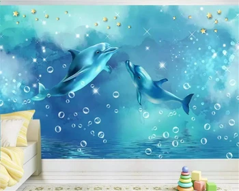 Beibehang Kohandatud laste tuba taust seina 3d tapeet dolphin taevas tähine blue ocean papier peint seinamaaling 3d tapeet