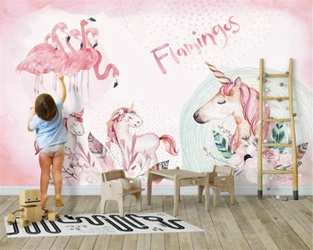 beibehang Kohandatud seina paberid home decor Põhjamaade roosa lihtne flamingo laste tuba teenetemärgi mood klassikaline stereo tapeet