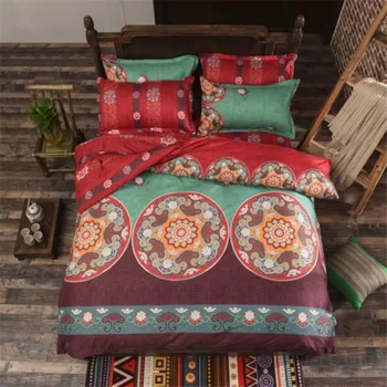 Bohemian Mandala Voodipesu Komplekt (Pöörduv Tekikott + Bedsheet + Padjapüür) Kaleidoscope Lilled Punane Twin Täielik Kuninganna Ki