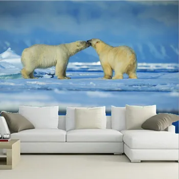 Custom 3D murals, 3D Kaks jääkarud mängivad de papel parede ,kohvik seina elutoas diivan ja TV seina, magamistoas seina-paber