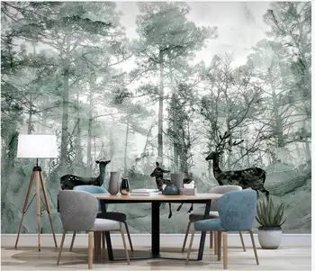 Custom foto tapeet seinte 3 d seinamaaling Põhjamaade pastoraalne metsa hirv unistus puu TV taust seinast, seinamaal teenetemärgi