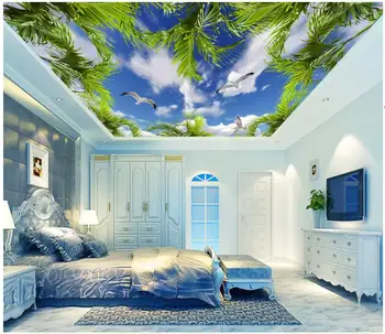 Custom foto taust 3d lae murals tapeet Kookospähkli puu sinine taevas valge kajakas elutoas tapeet, seinad 3d
