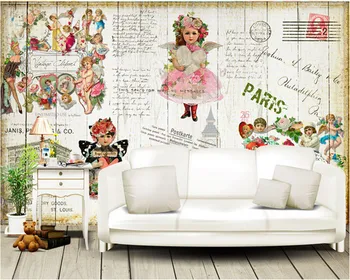 Custom retro tapeet, armas tüdruk väike ingel murals elutuba, magamistuba TV taust seina veekindel de papel parede