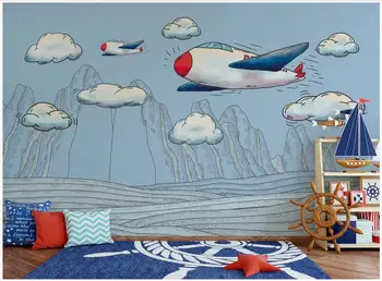 custom seinamaaling seinale foto tapeet 3d-Laste tuba cartoon lennuk värvikas pilved Tapeet, seinad rullides