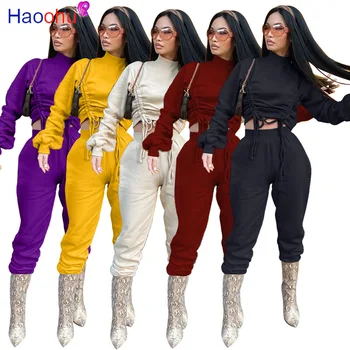 HAOOHU Activewear Sügis Naiste Komplekt Täielik Varrukas Reguleeritav, kõrge kaelusega Topid Pant Sobib Tracksuit Kahe-osaline Komplekt, soe Varustus