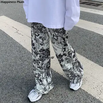 Harajuku Tie Dye Lai Jalg Püksid Naiste Fashion Streetwear Mõõdus Printida Püksid 2000ndate Esteetiline Hipi Kõrge Vöökoht