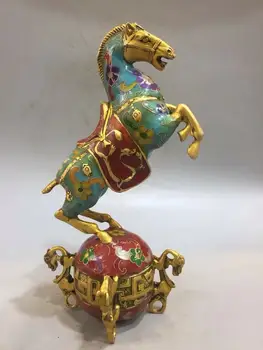 Hiina Antiik Täiuslik Cloisonne Hobune Vask Palli Kujud Kodu kaunistamiseks