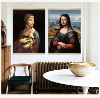 Hot-müügi kõrge kvaliteediga Da Vinci retro-Euroopa täispuidust rippuvat maali elutoas teenetemärgi õlimaal,tasuta shipping