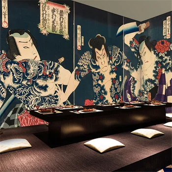 Jaapani Ukiyoe Samurai Seina Paber 3D Tätoveering Kauplus Fresko Köök Sushi Restoran Seinamaaling Tapeet Snack Bar De Papel Parede 3D