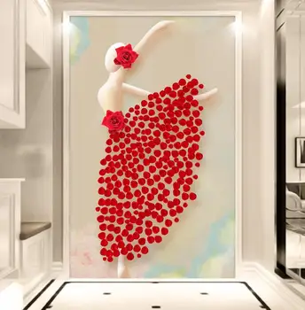 Kaasaegne 3D Foto Tapeet Murals Kohandatud Punane Roos Ballett Tantsu Tüdruk Seina-Paber elutuba Uksega Sissepääs Esik Home Decor