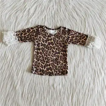kids t-särk toorikud beebi tüdruk leopard printida pits t-särk boutique laste rõivaste hulgimüük tahke värvi t-särk tops