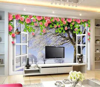 Kohandada 3d tapeet 3d tv tapeet murals Valge aken viinapuu lilled ilus talv stseen 3 d taust seina tapeet