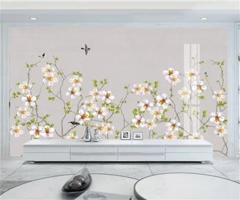Kohandada igas suuruses 3D kodu tapeet kleebised kaasaegne ehted hoolikas lilled ja linnud taust seina kaunistamiseks maali