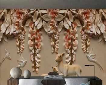 Kohandatud taustpildi 3D stereo foto murals reljeef põder lill, lind, diivan seina paberid home decor seinamaaling de papel parede 3d tapeet