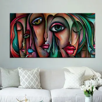 Käsitöö Picasso stiilis õli maalid big eye tüdrukud lõuend art modern abstraktse naine arvandmed seina pildid elutuba decor