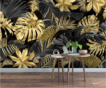 Kõrge Kvaliteediga Kohandatud Seina Lapiga Seina Maali Kaasaegne Abstraktse golden banana leaf elutoas TV Taust seina 3d Tapeet