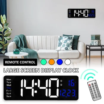 L 16Inch LED Digital Wall Clock with Remote Control Suur Ekraan Loota Üles ja Alla, Taimer 10-Tase Dimm USB Powered Alarm