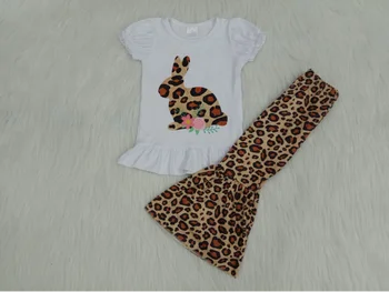 Leopard printida jänku fashion girl on lihavõtted riided leopard printida bell bottom-särk varrukad 0-16 aastat vana laste riided