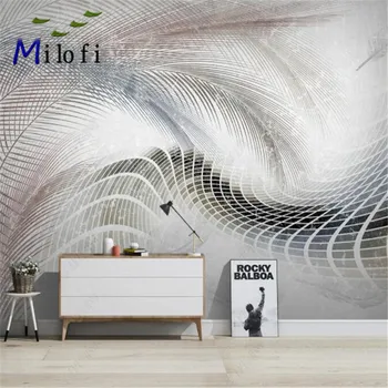 Milofi kohandatud suur vinüül tapeet seinamaaling Põhjamaade kaasaegne minimalistlik sulg abstraktne geomeetriline read TV taust seina