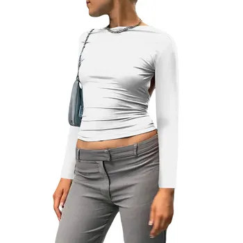 Naiste Trendikas T-Särk (Solid Color Pikad Varrukad Paigaldatud Cutout Avatud Tagasi Läheb Läbi, Tops Streetwear Naised