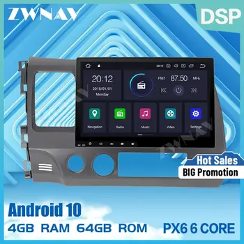 PX6 4G+64G Android 10.0 Auto DVD Stereo Multimeedia Honda Civic 2007-2011 Raadio GPS Navi Audio-Video, stereo pea ühik tasuta kaart