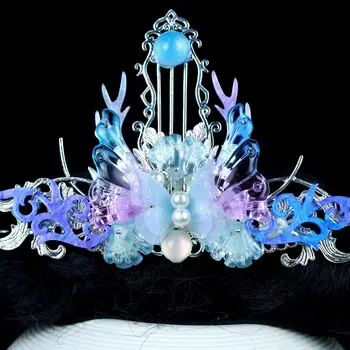 Sinine Lilla Liblikas Juuksed Crown Hanfu Juukseaksessuaaride Komplekt