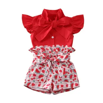 Summer Baby Tüdrukud Varustus Väikelapse Lapsed Bowknot Punane särk, Topid Arbuus Vabaaja Püksid Tüdrukute Riiete Komplekt