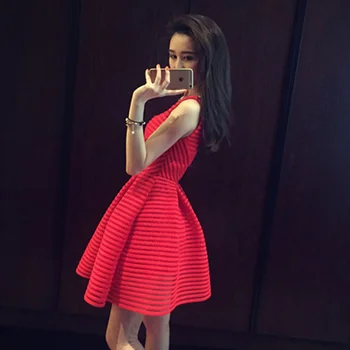 Suvel Uue Korea Pool Punane Kleit Kohev Seelik Õõnes Välja Talje Sulgemise Seelik Käisteta Vest Temperament Koolitüdruk Streetwear