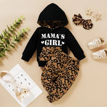 Sügisel Baby Girl Tähed Leopard Printida Pikad Varrukad Topp Dressipluus Topid Pluus+Püksid Peapael Casual Kostüüm Komplekt Lastele
