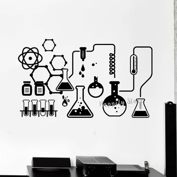 Teaduse Keemiline Lab Muster Vinüül Seina Decal Teismelistele Magamistuba Teadlane Keemia Kooli Kleebised Toas Seina Kaunistamiseks P462