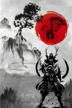 Tint Samurai Jaapani Kaasaegse Kunsti Silk Plakati Print 24x36inch