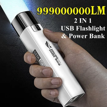 Ultra-Ere LED Taskulamp, Uus Taktikaline Mini Taskulamp Power Bank välisvalgustuse 3 režiimi, Laadimine USB Kaabel 2 IN 1 9990000LM