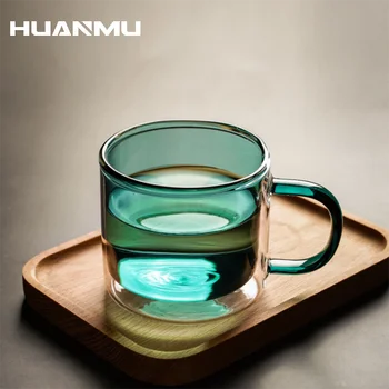 Uus 250mL Double-Layer Klaas Tass kuumakindel Läbipaistva Värviga Office Kohv, Tee, Vein Viski Kruus Käepide Drinkware