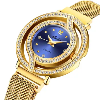 Uus Hip-Hop Veekindel Diamond Watch Magnet Ehted Luksus Brändi Naissoost Hollow Sinine Kvarts Elegantne Kulla Daamid Kingitused