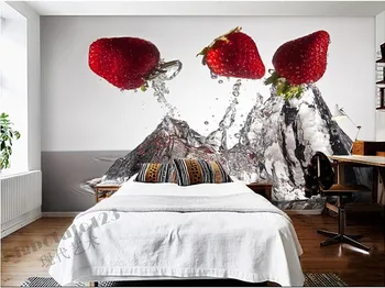 Uusima 3D-murals, vee hüpata maasika ja restoran toidu tapeet, elutoas TV, diivan magamistuba, baar, köök, seina-paber