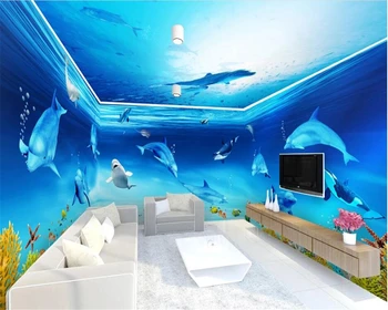 Wellyu Kohandatud taustpildi fantaasia underwater world dolphin teema ruumi murals 3D kogu maja taustal seina kaunistamiseks maali