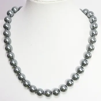 Äsja gray shell simuleeritud-pearl 8,10,12,14 mm võlusid ring helmed tseremoonia kingitus mood naiste kaelakee ehted 18inch B1477