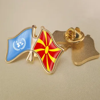 Üro ja Makedoonia Ületanud Topelt Sõprus Lipud Sõle Märgid Rinnamikrofon Nööpnõelad